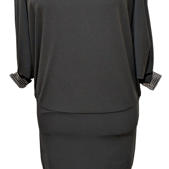 DJ-JAZ Dress Sz 4 Black Sheath Rhinestone Shoulder Straps & Cuffs Parties VTG - Picture 4 of 9